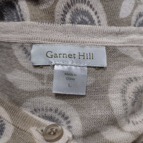 Garnet Hill ivory gray green 100% Merino Wool floral print cardigan ladies Large - Picture 6 of 7